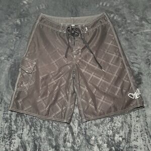 O'Neil Men's Y2K Board Shorts Black Cargo Pocket Size 33 Beachcore Surfer Skater